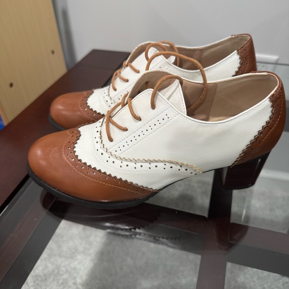 Women’s Oxford Leather Lace-up Mid Chunky Heel - Picture 7 of 8